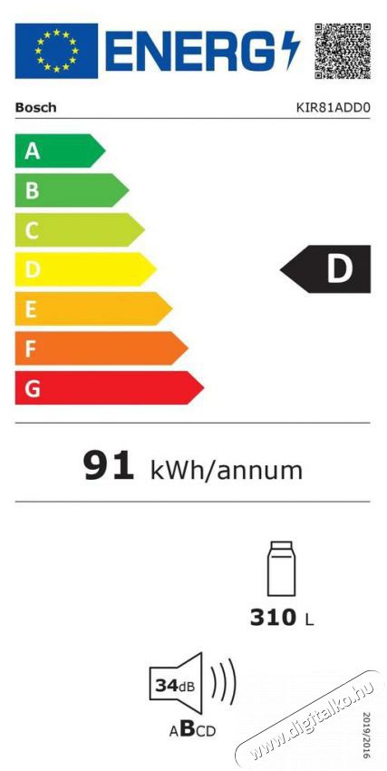 Bosch KIR81ADD0 hűtőszekr&eacute;ny Konyhai term&eacute;kek - Hűtő, fagyaszt&oacute; (be&eacute;p&iacute;thető) - Egyajt&oacute;s hűtő - 493448