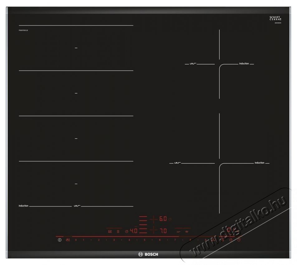 Bosch PXE675DC1E Konyhai term&eacute;kek - S&uuml;tő-főzőlap, tűzhely (be&eacute;p&iacute;thető) - Indukci&oacute;s főzőlap (be&eacute;p&iacute;thető) - 515242
