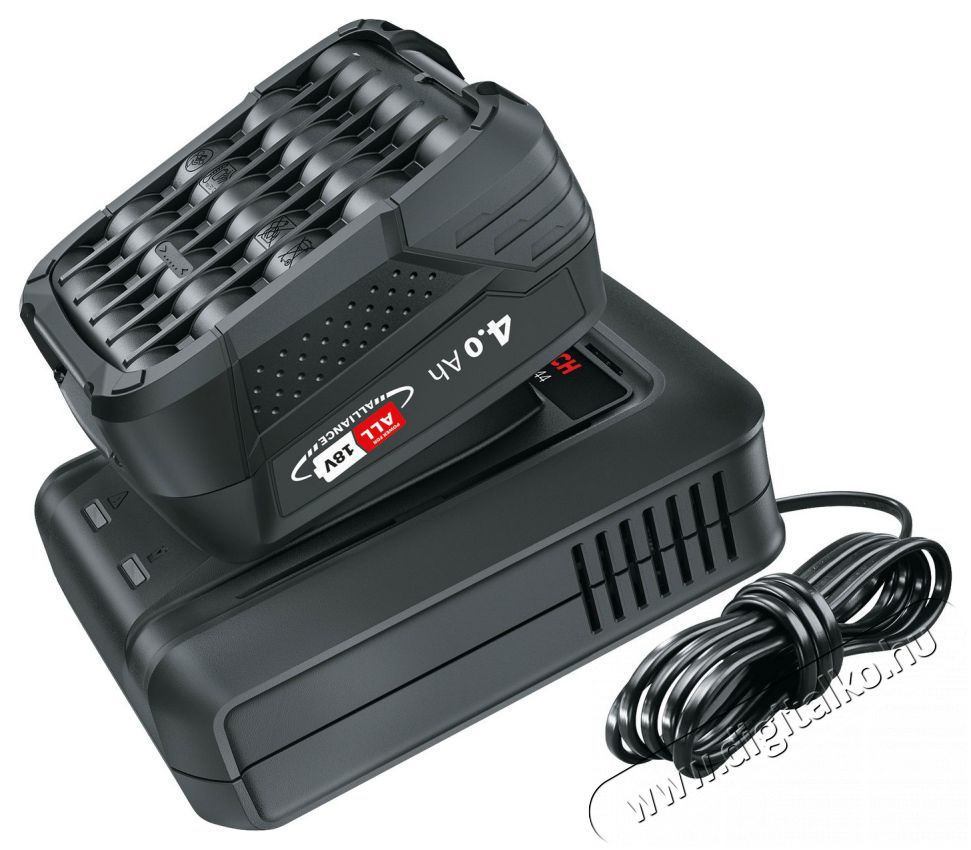 Bosch 1600A031T6 Akkumul&aacute;tor &eacute;s t&ouml;ltő szett, 4 Ah, 18 V + AL 18V-44 Akkuk &eacute;s t&ouml;ltők - Li-ion akkumul&aacute;tor &eacute;s t&ouml;ltő (gy&aacute;ri) - Szettben - 518526