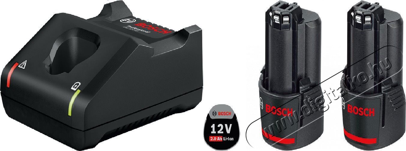 Bosch 2&times; GBA 12V 2.0Ah + GAL 12V-40 Akkuk &eacute;s t&ouml;ltők - Li-ion akkumul&aacute;tor &eacute;s t&ouml;ltő (gy&aacute;ri) - Szettben - 518527