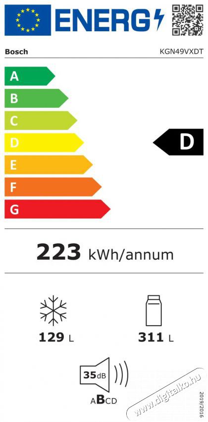 Bosch KGN49VXDT Szabadon&aacute;ll&oacute; alulfagyaszt&oacute;s kombin&aacute;lt hűtő Konyhai term&eacute;kek - Hűtő, fagyaszt&oacute; (szabadon&aacute;ll&oacute;) - Alulfagyaszt&oacute;s kombin&aacute;lt hűtő - 527049