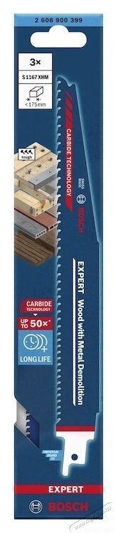 Bosch 3 db szablyafűr&eacute;szlap k&eacute;szlet Expert Wood f&eacute;mbont&aacute;ssal S 1167 XHM 2608900399, 3,5-5 mm-es fogt&aacute;vols&aacute;g, 225 mm hossz&uacute; H&aacute;ztart&aacute;s / Otthon / K&uuml;lt&eacute;r - Szersz&aacute;m - Kieg&eacute;sz&iacute;tő, tartoz&eacute;k - 535057