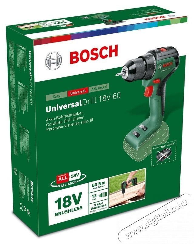 Bosch UniversalDrill 18V-EC Akkus k&eacute;tfokozat&uacute; f&uacute;r&oacute;csavaroz&oacute;, akku &eacute;s t&ouml;ltő n&eacute;lk&uuml;l H&aacute;ztart&aacute;s / Otthon / K&uuml;lt&eacute;r - Szersz&aacute;m - F&uacute;r&oacute; / f&uacute;r&oacute;kalap&aacute;cs - 536227