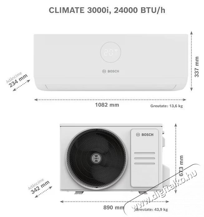 Bosch Climate 3000i Kl&iacute;ma, ECO m&oacute;d, LED kijelző, 24000 BTU, A ++ / A + energiaoszt&aacute;ly, Feh&eacute;r H&aacute;ztart&aacute;s / Otthon / K&uuml;lt&eacute;r - Ventil&aacute;tor / L&eacute;gkondicion&aacute;l&oacute; - Split kl&iacute;ma - 536201