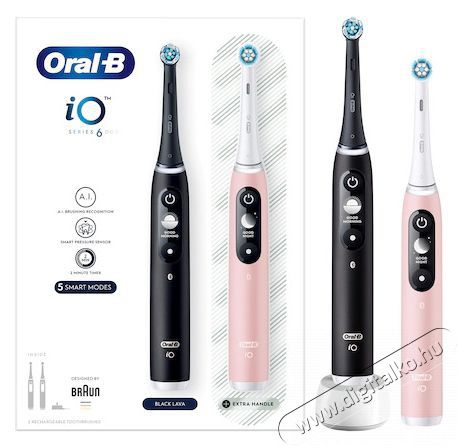 BRAUN Oral-B iO6 elektromos fogkefe DuoPack White + Pink Sz&eacute;ps&eacute;g&aacute;pol&aacute;s / Eg&eacute;szs&eacute;g - Sz&aacute;j / fog &aacute;pol&aacute;s - Elektromos fogkefe - 399342