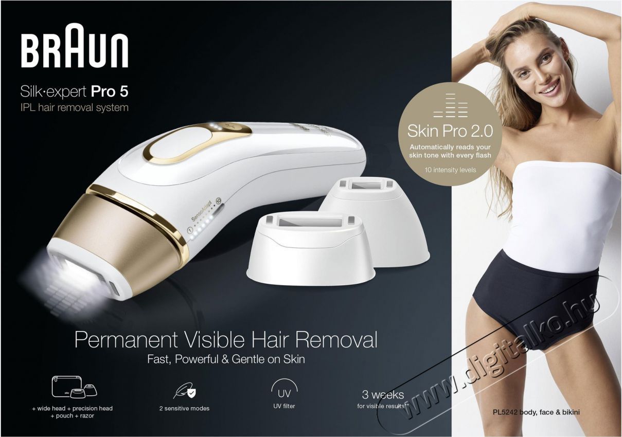 BRAUN IPL Silk&middot;expert Pro 5 PL5242 + tok &eacute;s 3 fej Sz&eacute;ps&eacute;g&aacute;pol&aacute;s / Eg&eacute;szs&eacute;g - Szőrtelen&iacute;tő / borotva - Női szőrtelen&iacute;tő - 500992