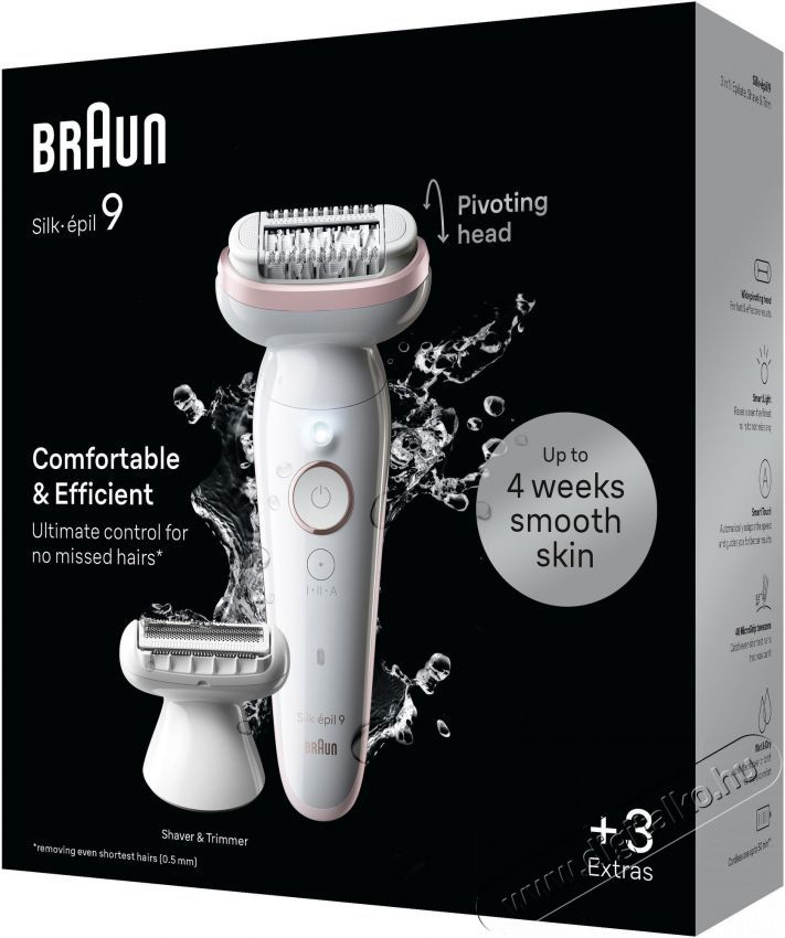BRAUN Silk-&eacute;pil 9 9-030 Epil&aacute;tor feh&eacute;r/r&oacute;zsasz&iacute;n Sz&eacute;ps&eacute;g&aacute;pol&aacute;s / Eg&eacute;szs&eacute;g - Szőrtelen&iacute;tő / borotva - Női szőrtelen&iacute;tő - 500993