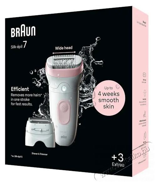 BRAUN Silk&middot;&eacute;pil 7 7-030 Epil&aacute;tor Feh&eacute;r/r&oacute;zsasz&iacute;n Sz&eacute;ps&eacute;g&aacute;pol&aacute;s / Eg&eacute;szs&eacute;g - Szőrtelen&iacute;tő / borotva - Női szőrtelen&iacute;tő - 501028