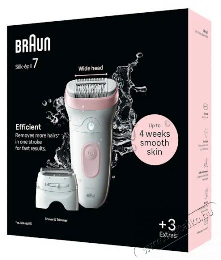 BRAUN Silk&middot;&eacute;pil 7 7-030 Epil&aacute;tor Feh&eacute;r/r&oacute;zsasz&iacute;n Sz&eacute;ps&eacute;g&aacute;pol&aacute;s / Eg&eacute;szs&eacute;g - Szőrtelen&iacute;tő / borotva - Női szőrtelen&iacute;tő - 501028
