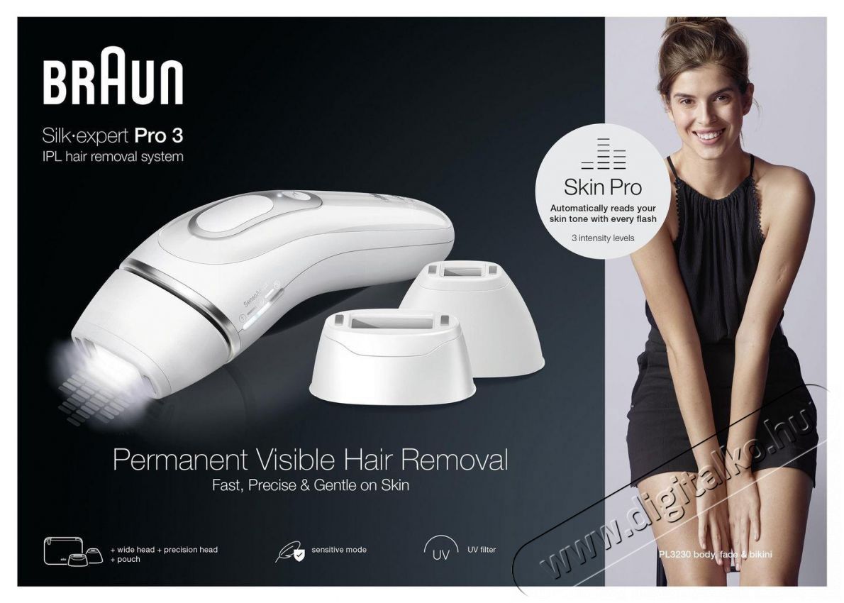 BRAUN IPL Silk-expert Pro 3 PL3230 + tok &eacute;s 3 fej Sz&eacute;ps&eacute;g&aacute;pol&aacute;s / Eg&eacute;szs&eacute;g - Szőrtelen&iacute;tő / borotva - Női szőrtelen&iacute;tő - 511817