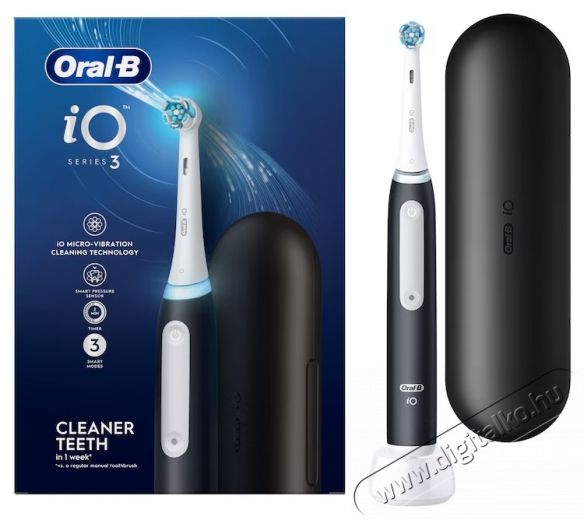BRAUN Oral-B iO3 elektromos fogkefe, 1 tartal&eacute;k elektromos fogkefe, 1 utaz&oacute; k&eacute;szlet, fekete Sz&eacute;ps&eacute;g&aacute;pol&aacute;s / Eg&eacute;szs&eacute;g - Sz&aacute;j / fog &aacute;pol&aacute;s - Elektromos fogkefe - 531353