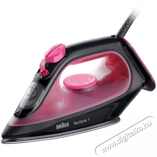 BRAUN TexStyle 1 SI1070PU Gőz&ouml;lős vasal&oacute;, 2000W, 25g/perc gőznyom&aacute;s, 130g/perc gőzl&ouml;ket, 220ml tart&aacute;ly, Ker&aacute;mia talp, Csepeg&eacute;sg&aacute;tl&oacute; rendszer, Fekete/Lila H&aacute;ztart&aacute;s / Otthon / K&uuml;lt&eacute;r - Vasal&oacute; - Gőz&aacute;llom&aacute;s - 533108