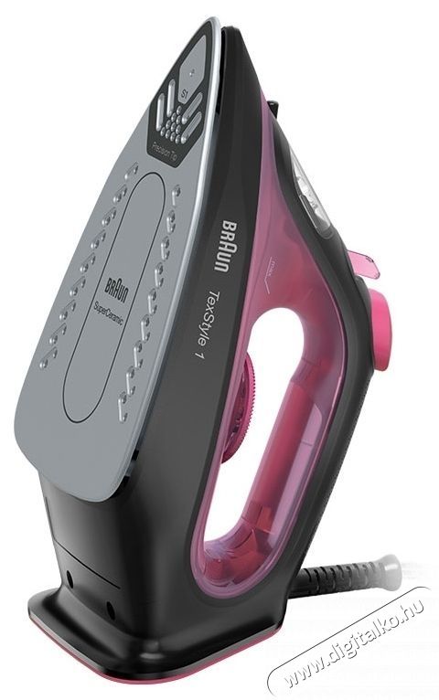 BRAUN TexStyle 1 SI1070PU Gőz&ouml;lős vasal&oacute;, 2000W, 25g/perc gőznyom&aacute;s, 130g/perc gőzl&ouml;ket, 220ml tart&aacute;ly, Ker&aacute;mia talp, Csepeg&eacute;sg&aacute;tl&oacute; rendszer, Fekete/Lila H&aacute;ztart&aacute;s / Otthon / K&uuml;lt&eacute;r - Vasal&oacute; - Gőz&aacute;llom&aacute;s - 533108