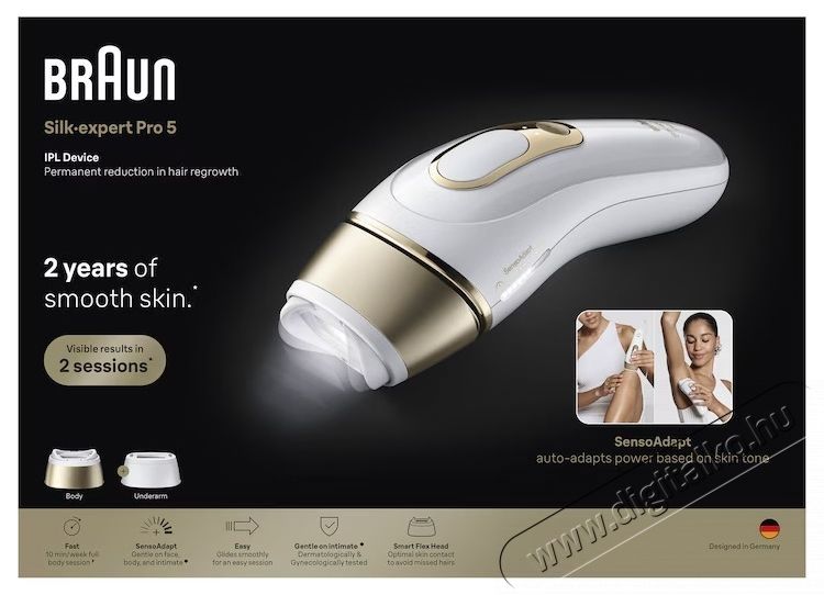 BRAUN Silk-expert PRO 5 PL5210 IPL epil&aacute;tor, Automatikus &eacute;s folyamatos Skin pro 2.0 &eacute;rz&eacute;kelő, Feh&eacute;r/Arany Sz&eacute;ps&eacute;g&aacute;pol&aacute;s / Eg&eacute;szs&eacute;g - Szőrtelen&iacute;tő / borotva - Tart&oacute;s szőrtelen&iacute;tő - 536268