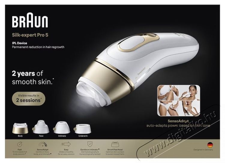 BRAUN Silk-expert PRO 5 PL5431 IPL epil&aacute;tor, Automatikus &eacute;s folyamatos, Feh&eacute;r/Arany Sz&eacute;ps&eacute;g&aacute;pol&aacute;s / Eg&eacute;szs&eacute;g - Szőrtelen&iacute;tő / borotva - Tart&oacute;s szőrtelen&iacute;tő - 536270
