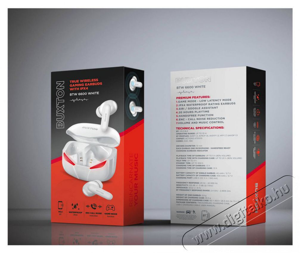 Buxton BTW 6600 WHITE TWS EARPHONES Audio-Video / Hifi / Multim&eacute;dia - F&uuml;l &eacute;s Fejhallgat&oacute;k - F&uuml;lhallgat&oacute; - 400500