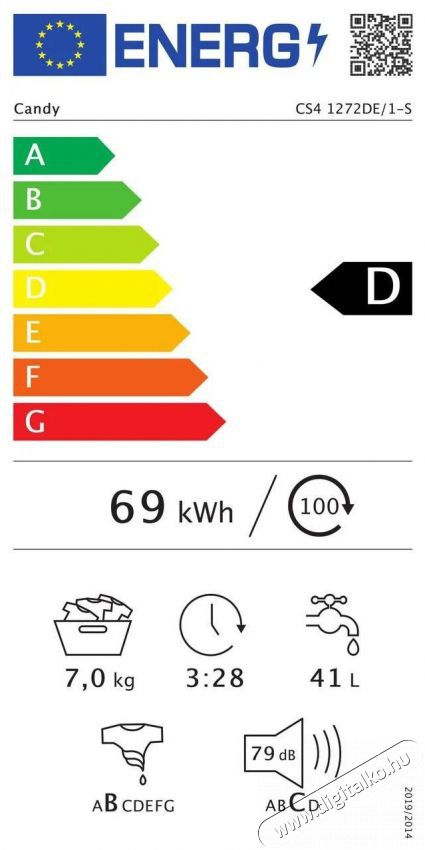 Candy Smart CS4 1272DE/1-S mos&oacute;g&eacute;p Elől bet&ouml;ltős 7 kg 1200 RPM Feh&eacute;r H&aacute;ztart&aacute;s / Otthon / K&uuml;lt&eacute;r - Mos&oacute;g&eacute;p / sz&aacute;r&iacute;t&oacute;g&eacute;p - El&ouml;lt&ouml;ltős keskeny (45cm-ig) mos&oacute;g&eacute;p - 494853
