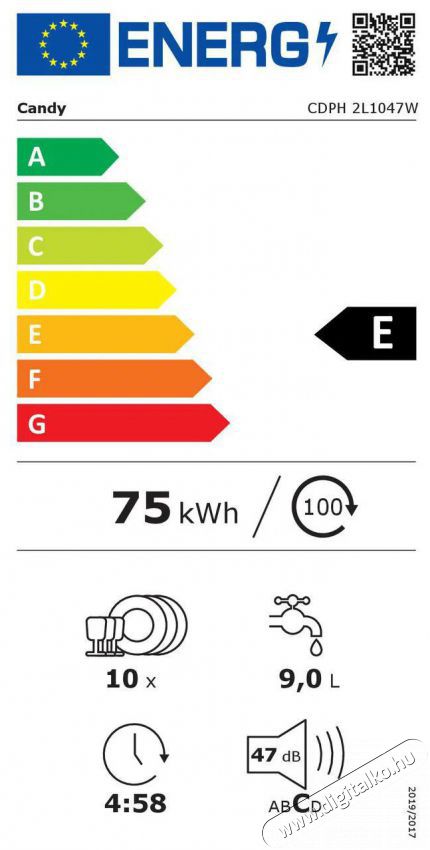 Candy CDPH 2L1047W Konyhai term&eacute;kek - Mosogat&oacute;g&eacute;p - Keskeny (45cm-ig) szabadon&aacute;ll&oacute; mosogat&oacute;g&eacute;p - 504359