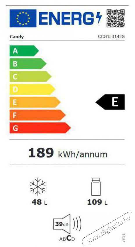 Candy CCG1L314ES hűtőszekr&eacute;ny, alulfagyaszt&oacute;s (157 liter) Konyhai term&eacute;kek - Hűtő, fagyaszt&oacute; (szabadon&aacute;ll&oacute;) - Alulfagyaszt&oacute;s kombin&aacute;lt hűtő - 496692