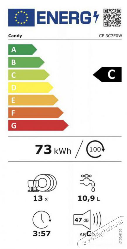 Candy CF 3C7F0W MOSOGAT&Oacute;G&Eacute;P 13 TER&Iacute;T&Eacute;K Konyhai term&eacute;kek - Mosogat&oacute;g&eacute;p - Norm&aacute;l (60cm) szabadon&aacute;ll&oacute; mosogat&oacute;g&eacute;p - 517187
