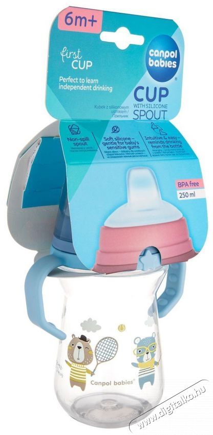 Canpol Babies FirstCup Bonjour Paris Poh&aacute;r szilikon itat&oacute;val 250 ml, k&eacute;k Sz&eacute;ps&eacute;g&aacute;pol&aacute;s / Eg&eacute;szs&eacute;g - Baba mama term&eacute;k - Cumis&uuml;veg / cumi / etet&eacute;s kieg&eacute;sz&iacute;tő - 527106
