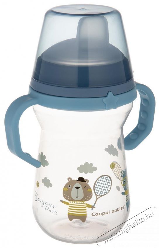 Canpol Babies FirstCup Bonjour Paris Poh&aacute;r szilikon itat&oacute;val 250 ml, k&eacute;k Sz&eacute;ps&eacute;g&aacute;pol&aacute;s / Eg&eacute;szs&eacute;g - Baba mama term&eacute;k - Cumis&uuml;veg / cumi / etet&eacute;s kieg&eacute;sz&iacute;tő - 527106