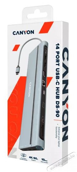 Canyon HUB 14-in-1, USB-C, 1xUSB3.0, 1xUSB2.0, 1xUSB-A 3.2, 1xUSB-C 3.2, 1xHDMI, VGA, Ethernet, Audio,sz&uuml;rke - CNS-HDS90 Iroda &eacute;s sz&aacute;m&iacute;t&aacute;stechnika - Notebook kieg&eacute;sz&iacute;tő - USB hub / eloszt&oacute; - 479684