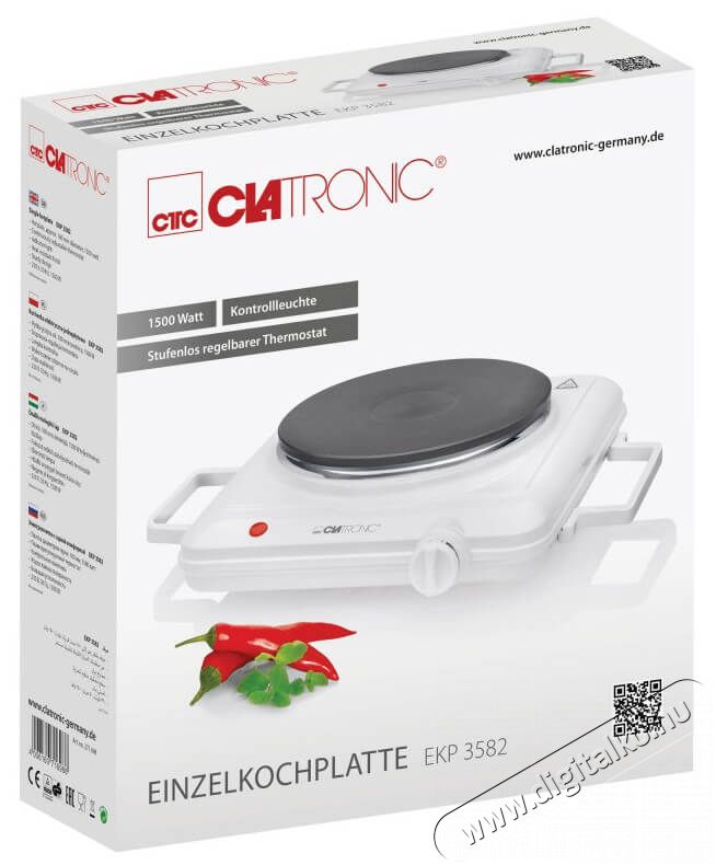 Clatronic EKP 3582 Elektromos főzőlap Konyhai term&eacute;kek - S&uuml;tő-főzőlap, tűzhely (szabadon&aacute;ll&oacute;) - Elektromos főzőlap (szabadon&aacute;ll&oacute;) - 360534