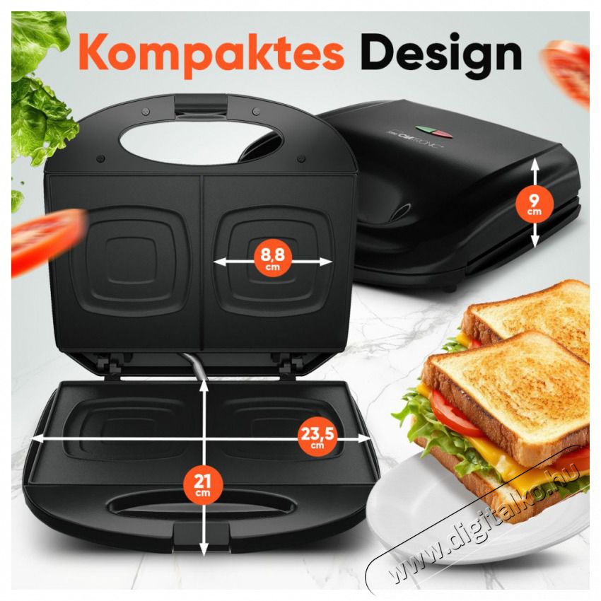 Clatronic ST 3814 fekete szendvicss&uuml;tő Konyhai term&eacute;kek - Konyhai kisg&eacute;p (s&uuml;t&eacute;s / főz&eacute;s / hűt&eacute;s / &eacute;telk&eacute;sz&iacute;t&eacute;s) - Melegszendvics / gofri s&uuml;tő - 510345