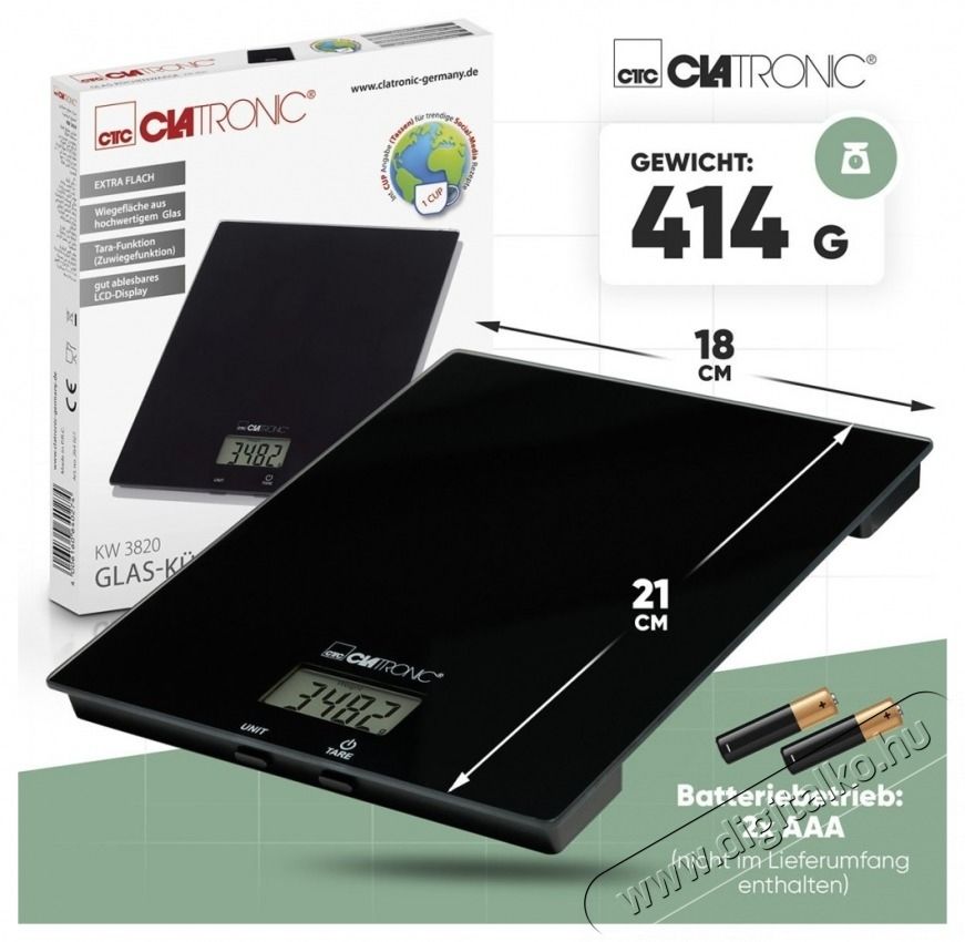 Clatronic KW 3820 fekete &uuml;veg konyhai m&eacute;rleg Konyhai term&eacute;kek - Konyhai m&eacute;rleg - 531156