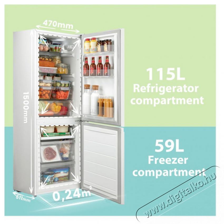 COMFEE RCB169WH2(E) alulfagyaszt&oacute;s hűtőszekr&eacute;ny Konyhai term&eacute;kek - Hűtő, fagyaszt&oacute; (szabadon&aacute;ll&oacute;) - Alulfagyaszt&oacute;s kombin&aacute;lt hűtő - 502668