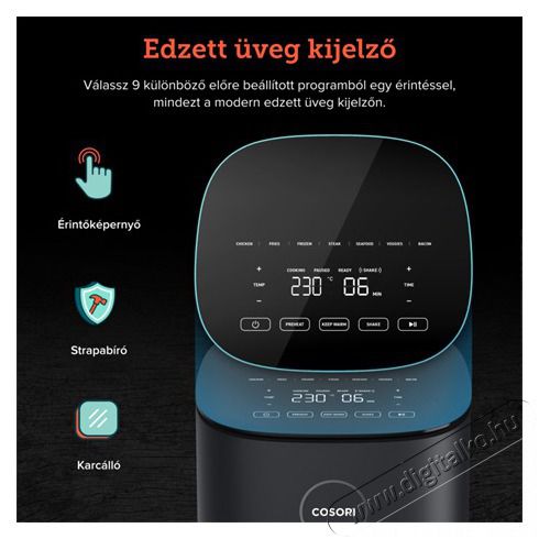 Cosori CAF-L501-KEU FORR&Oacute;LEVEGŐS S&Uuml;TŐ Konyhai term&eacute;kek - Konyhai kisg&eacute;p (s&uuml;t&eacute;s / főz&eacute;s / hűt&eacute;s / &eacute;telk&eacute;sz&iacute;t&eacute;s) - L&eacute;gkever&eacute;ses főzőg&eacute;p / elektromos kukta / multifunkci&oacute;s s&uuml;tő - 470605