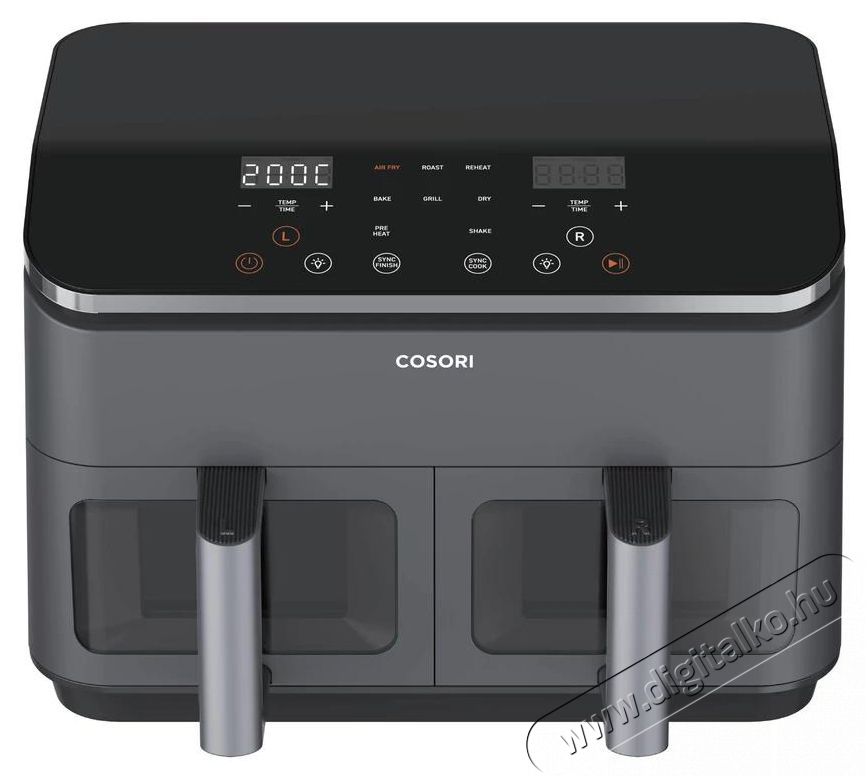 Cosori CAF-R901-AEU Dual Basket Forr&oacute;levegős S&uuml;tő, fekete Konyhai term&eacute;kek - Konyhai kisg&eacute;p (s&uuml;t&eacute;s / főz&eacute;s / hűt&eacute;s / &eacute;telk&eacute;sz&iacute;t&eacute;s) - L&eacute;gkever&eacute;ses főzőg&eacute;p / elektromos kukta / multifunkci&oacute;s s&uuml;tő - 500759