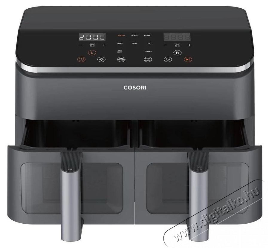 Cosori CAF-R901-AEU Dual Basket Forr&oacute;levegős S&uuml;tő, fekete Konyhai term&eacute;kek - Konyhai kisg&eacute;p (s&uuml;t&eacute;s / főz&eacute;s / hűt&eacute;s / &eacute;telk&eacute;sz&iacute;t&eacute;s) - L&eacute;gkever&eacute;ses főzőg&eacute;p / elektromos kukta / multifunkci&oacute;s s&uuml;tő - 500759