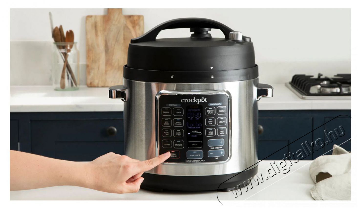 CrockPot Turbo Express 5,6 l Konyhai term&eacute;kek - Konyhai kisg&eacute;p (s&uuml;t&eacute;s / főz&eacute;s / hűt&eacute;s / &eacute;telk&eacute;sz&iacute;t&eacute;s) - L&eacute;gkever&eacute;ses főzőg&eacute;p / elektromos kukta / multifunkci&oacute;s s&uuml;tő - 523411