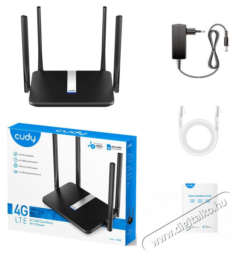 CUDY 3G/4G Modem + Wireless Router Dual Band, AC1200 1xWAN(100Mbps) + 3xLAN(100Mbps), 1xMicroSIM, LT500 Iroda &eacute;s sz&aacute;m&iacute;t&aacute;stechnika - H&aacute;l&oacute;zat - Router - 490435
