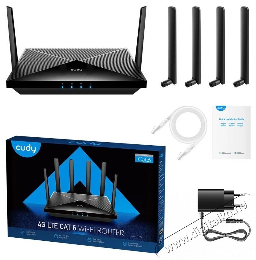 CUDY LT700 k&eacute;ts&aacute;vos AC1200 WIFI Dual nanoSIM 4G LTE CAT6 fekete router Iroda &eacute;s sz&aacute;m&iacute;t&aacute;stechnika - H&aacute;l&oacute;zat - Router - 497025