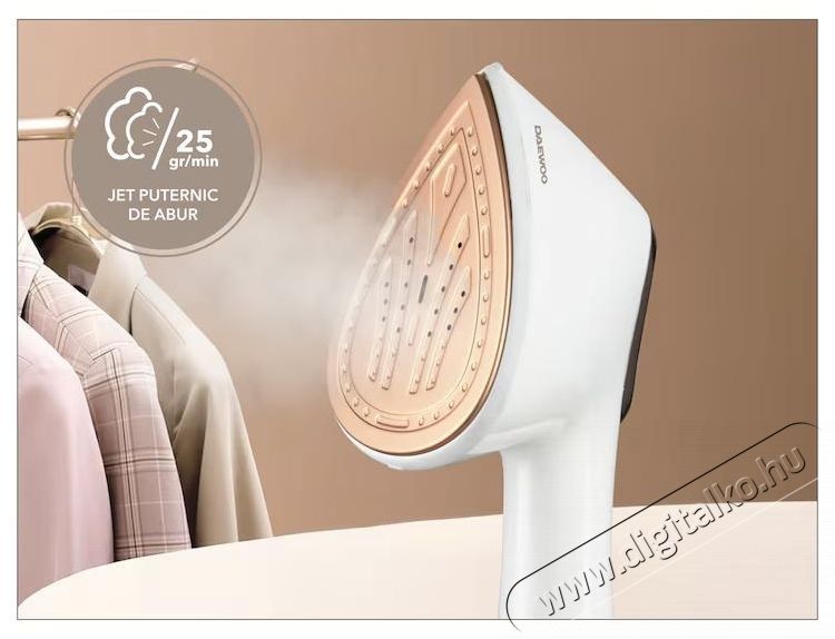 Daewoo DGS2000WG f&uuml;ggőleges gőz&ouml;lős &eacute;s sz&aacute;raz vasal&oacute;, 2000 W, LED kezelőpanel, 300 ml-es v&iacute;ztart&aacute;ly, 25 g/perc gőzkibocs&aacute;t&aacute;s, feh&eacute;r H&aacute;ztart&aacute;s / Otthon / K&uuml;lt&eacute;r - Vasal&oacute; - Vasal&oacute; - 533214
