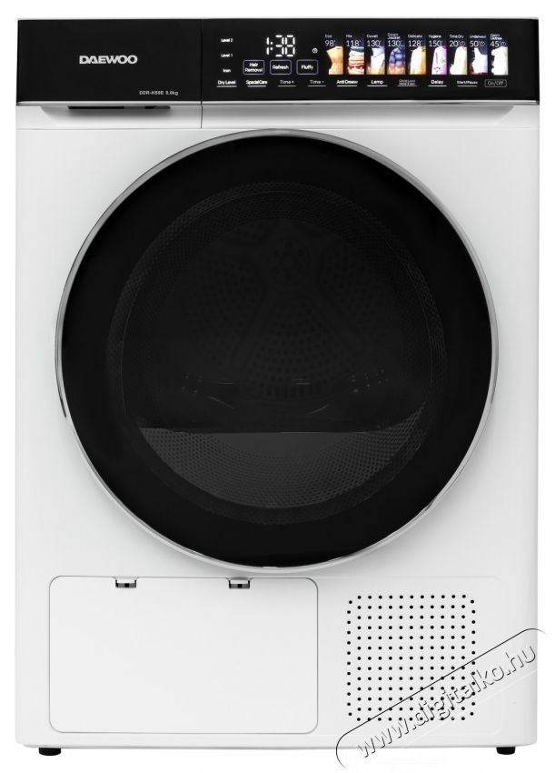 Daewoo sz&aacute;r&iacute;t&oacute;g&eacute;p, 9 kg, Hőszivatty&uacute;, &Eacute;rintővez&eacute;rl&eacute;s, Fekete panel sz&iacute;nes ikonokkal, Fekete dupla ajt&oacute; kr&oacute;mgyűrűvel, E energiaoszt&aacute;ly, Feh&eacute;r H&aacute;ztart&aacute;s / Otthon / K&uuml;lt&eacute;r - Mos&oacute;g&eacute;p / sz&aacute;r&iacute;t&oacute;g&eacute;p - Sz&aacute;r&iacute;t&oacute;g&eacute;p - 536359