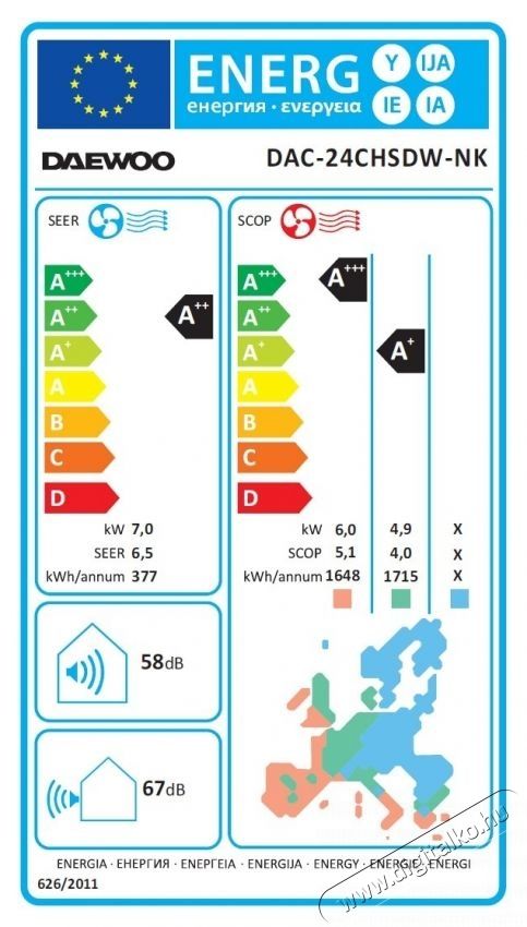 Daewoo DAC-24CHSDW NK 24000 BTU kl&iacute;ma, WI-FI, A++, ez&uuml;stionos szűrők, Eco Mode, i Feel, feh&eacute;r H&aacute;ztart&aacute;s / Otthon / K&uuml;lt&eacute;r - Ventil&aacute;tor / L&eacute;gkondicion&aacute;l&oacute; - Split kl&iacute;ma - 536344