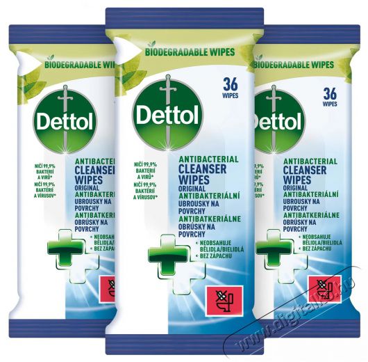 Dettol Antibakteri&aacute;lis fel&uuml;lettiszt&iacute;t&oacute; t&ouml;rlőkendő, 3&times; 36 db H&aacute;ztart&aacute;s / Otthon / K&uuml;lt&eacute;r - Tiszt&iacute;t&oacute; / mos&oacute; - Tiszt&iacute;t&oacute;szer - 523433