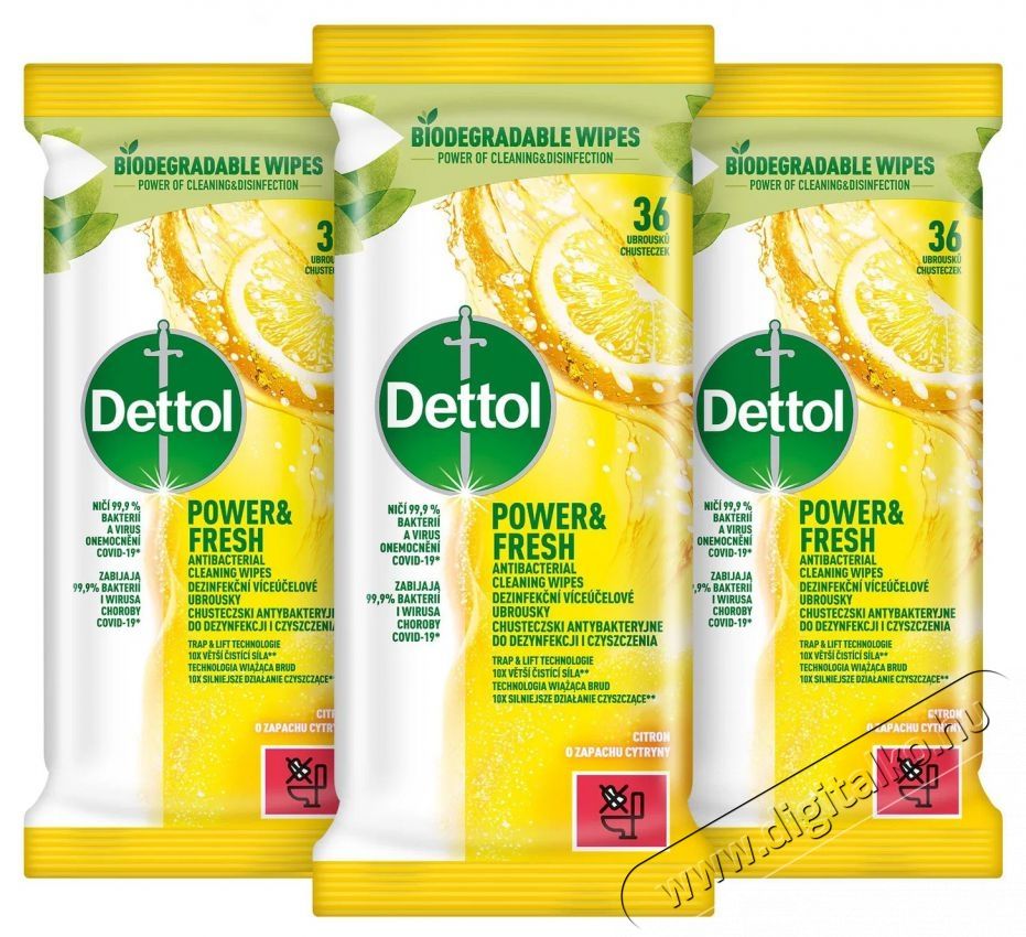 Dettol Antibakteri&aacute;lis fel&uuml;lettiszt&iacute;t&oacute; t&ouml;rlőkendő Citrom, 3&times; 36 db H&aacute;ztart&aacute;s / Otthon / K&uuml;lt&eacute;r - Tiszt&iacute;t&oacute; / mos&oacute; - Tiszt&iacute;t&oacute;szer - 523432