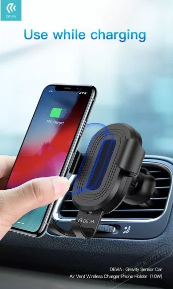 Devia ST329906 V.2 10W szellőzőr&aacute;csba illeszthető vezet&eacute;k n&eacute;lk&uuml;li aut&oacute;s gyorst&ouml;ltő &eacute;s tart&oacute; Mobil / Kommunik&aacute;ci&oacute; / Smart - Mobiltelefon kieg&eacute;sz&iacute;tő / tok - H&aacute;l&oacute;zati-, aut&oacute;s t&ouml;ltő - 369228