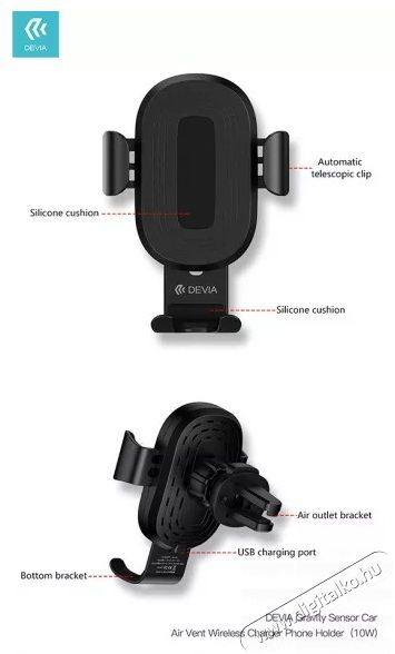 Devia ST329906 V.2 10W szellőzőr&aacute;csba illeszthető vezet&eacute;k n&eacute;lk&uuml;li aut&oacute;s gyorst&ouml;ltő &eacute;s tart&oacute; Mobil / Kommunik&aacute;ci&oacute; / Smart - Mobiltelefon kieg&eacute;sz&iacute;tő / tok - H&aacute;l&oacute;zati-, aut&oacute;s t&ouml;ltő - 369228