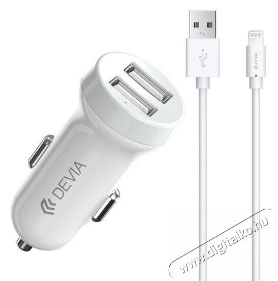 Devia ST326905 Devia Smart dual port Lightning car charger 3,1A - aut&oacute;s t&ouml;ltő 2xUSB + Lightning k&aacute;bel Mobil / Kommunik&aacute;ci&oacute; / Smart - Mobiltelefon kieg&eacute;sz&iacute;tő / tok - H&aacute;l&oacute;zati-, aut&oacute;s t&ouml;ltő - 369220