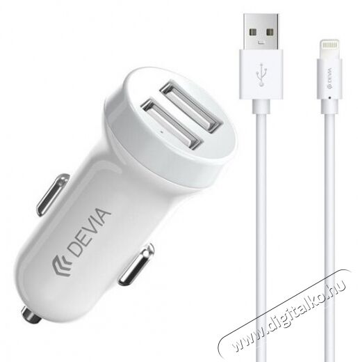 Devia ST326905 Devia Smart dual port Lightning car charger 3,1A - aut&oacute;s t&ouml;ltő 2xUSB + Lightning k&aacute;bel Mobil / Kommunik&aacute;ci&oacute; / Smart - Mobiltelefon kieg&eacute;sz&iacute;tő / tok - H&aacute;l&oacute;zati-, aut&oacute;s t&ouml;ltő - 369220
