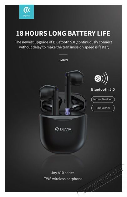 Devia ST351068 Bluetooth v5.0 Joy A10 Series TWS with Charging Case - fekete sztere&oacute; headset Audio-Video / Hifi / Multim&eacute;dia - F&uuml;l &eacute;s Fejhallgat&oacute;k - F&uuml;lhallgat&oacute; mikrofonnal / headset - 437850
