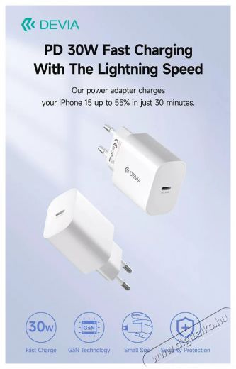 Devia ST399794 Smart GaN 30W Type-C H&aacute;l&oacute;zati t&ouml;ltő adapter Akkuk &eacute;s t&ouml;ltők - Li-ion akkumul&aacute;tor &eacute;s t&ouml;ltő (gy&aacute;ri) - T&ouml;ltő / h&aacute;l&oacute;zati adapter - 514799