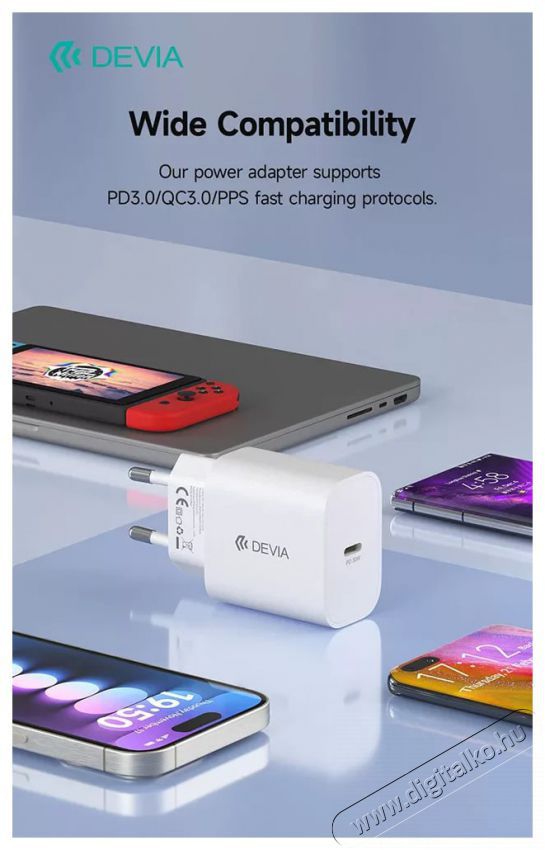 Devia ST399794 Smart GaN 30W Type-C H&aacute;l&oacute;zati t&ouml;ltő adapter Akkuk &eacute;s t&ouml;ltők - Li-ion akkumul&aacute;tor &eacute;s t&ouml;ltő (gy&aacute;ri) - T&ouml;ltő / h&aacute;l&oacute;zati adapter - 514799