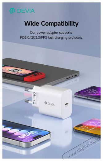 Devia ST399794 Smart GaN 30W Type-C H&aacute;l&oacute;zati t&ouml;ltő adapter Akkuk &eacute;s t&ouml;ltők - Li-ion akkumul&aacute;tor &eacute;s t&ouml;ltő (gy&aacute;ri) - T&ouml;ltő / h&aacute;l&oacute;zati adapter - 514799